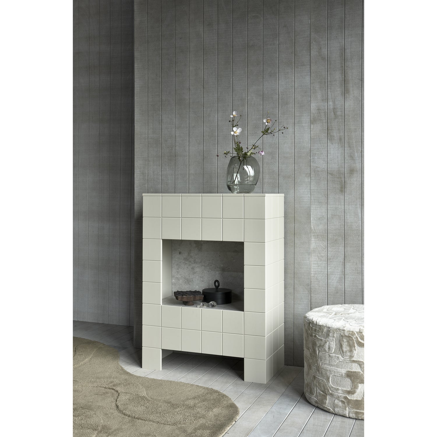 YAGO HOCKER VISKOSEMUSTER NATUREL 60x43CM
