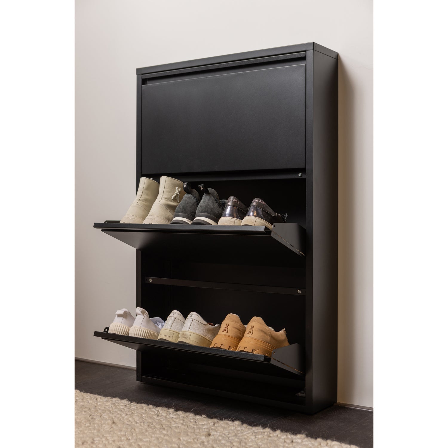 SABINE SCHUHSCHRANK MIT 3 FACHERN AUS METALL SCHWARZ