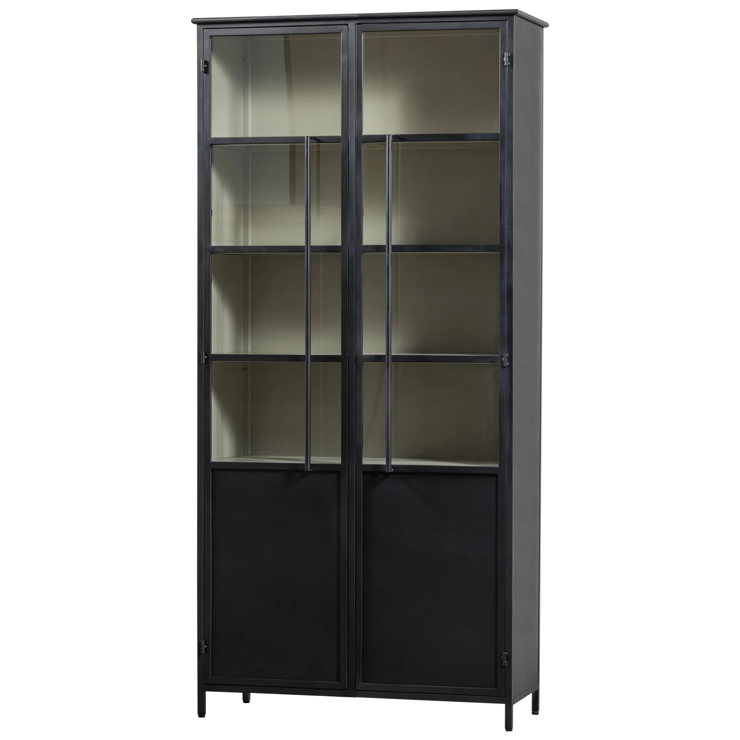 EXHIBIT XL 2-TÜRIG VITRINE GLAS SCHRANK METALL SCHWARZ BEIGE