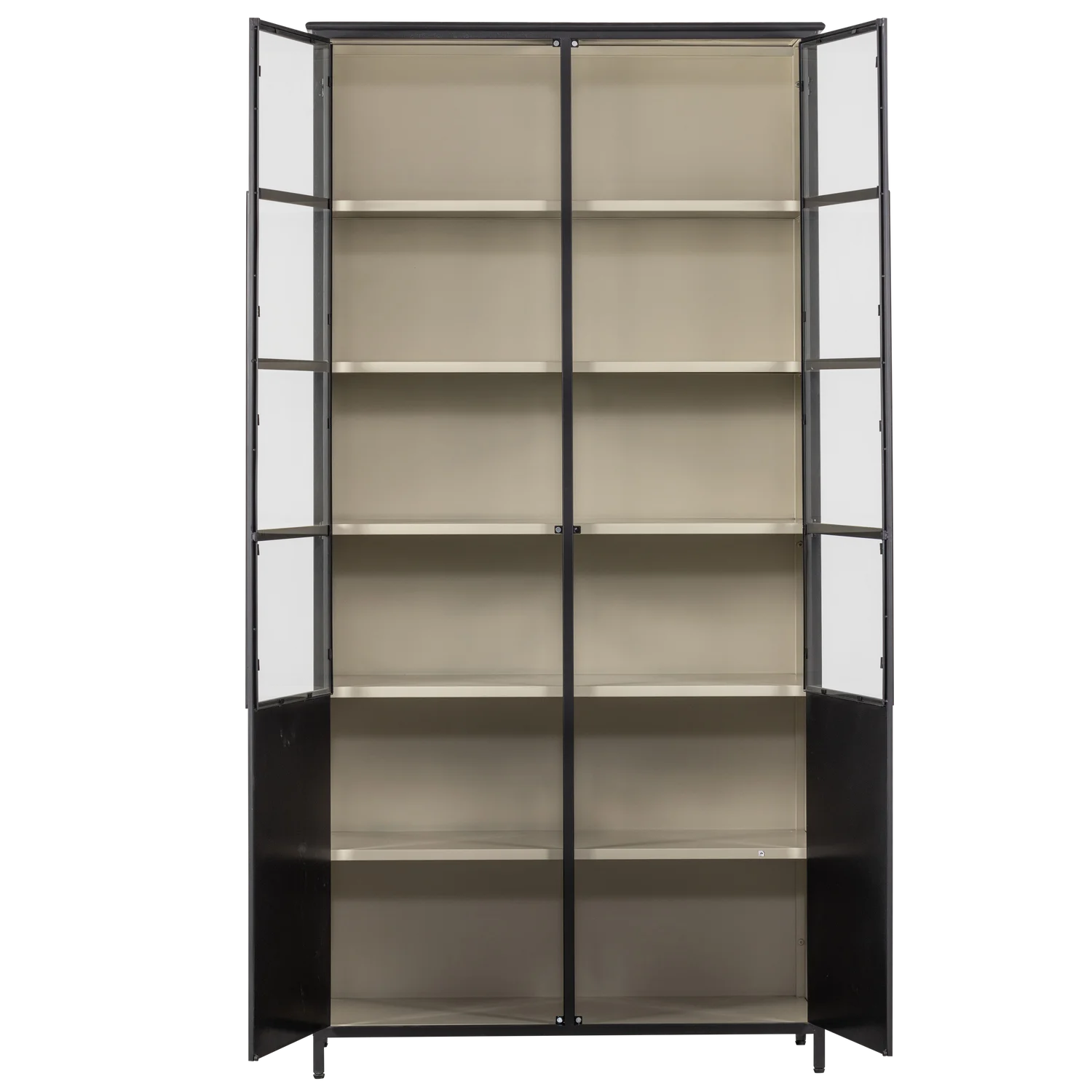 EXHIBIT XL 2-TÜRIG VITRINE GLAS SCHRANK METALL SCHWARZ BEIGE