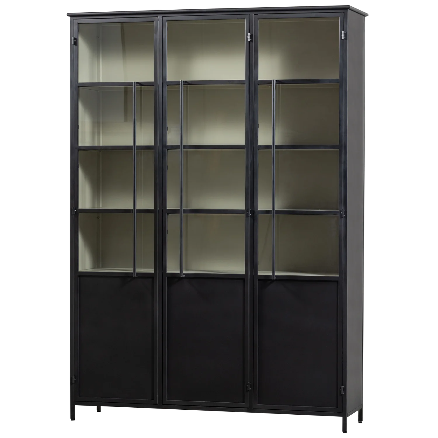EXHIBIT XL 3-TURIG VITRINE SCHRANK METALL SCHWARZ BEIGE 200x140x40 cm