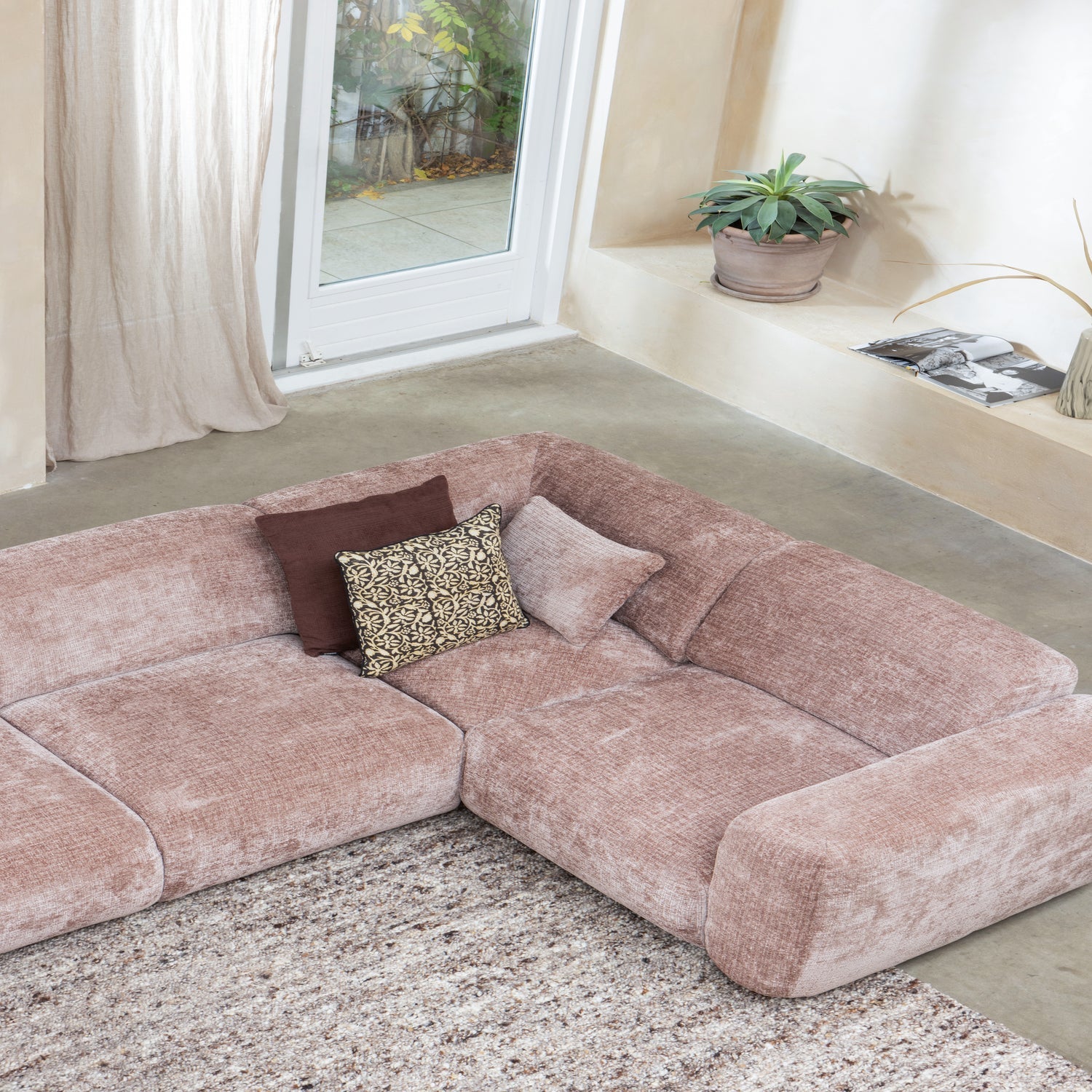 CLOUD ECKBANK RECHTS CHENILLE TAUPE/ROSA [fsc]