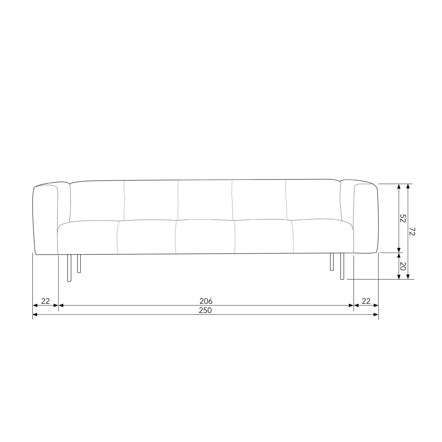 SKIN 4-SEATER 250 CM SKIN HELLGRAU