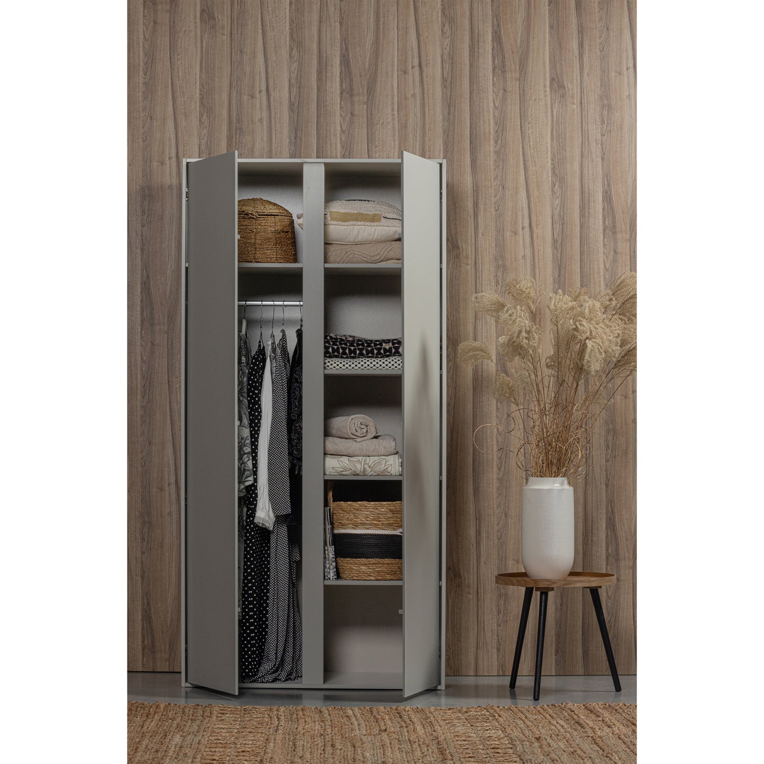 MAEVY KLEIDERSCHRANK 2 TUREN KIEFER WOLKE GRAU [fsc]