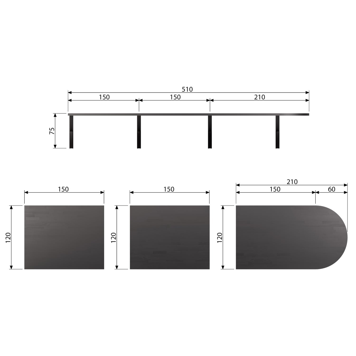 TABLO LUNGO ENDTISCHPLATTE GERADE ESCHE BLACKNIGHT MATT[fsc]