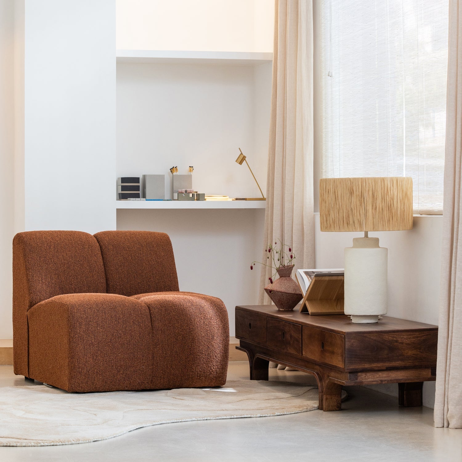 MOJO 1-SITZER BOUCLE ROSTBRAUN MELIERT