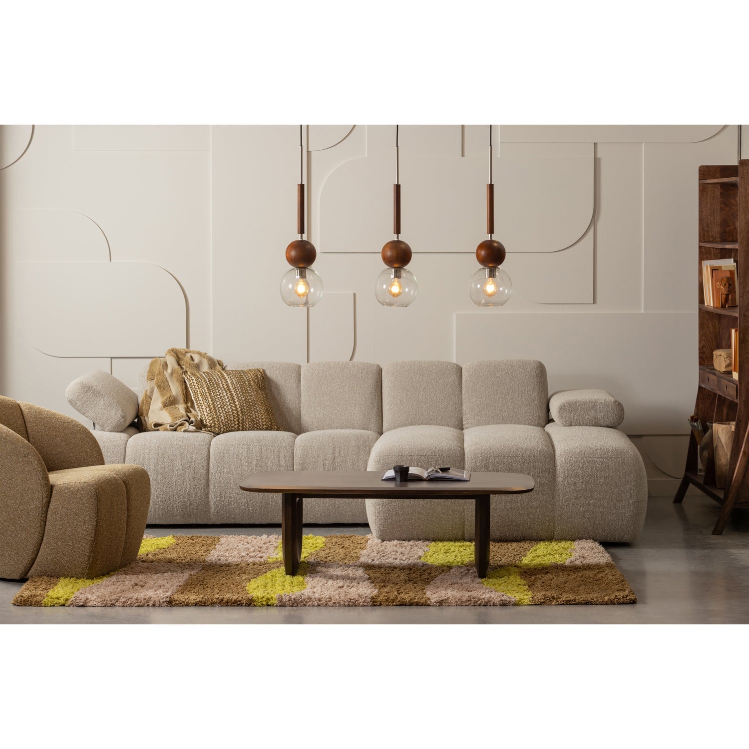 MOJO DREHSESSEL BOUCLE GELB/BRAUN MELIERT