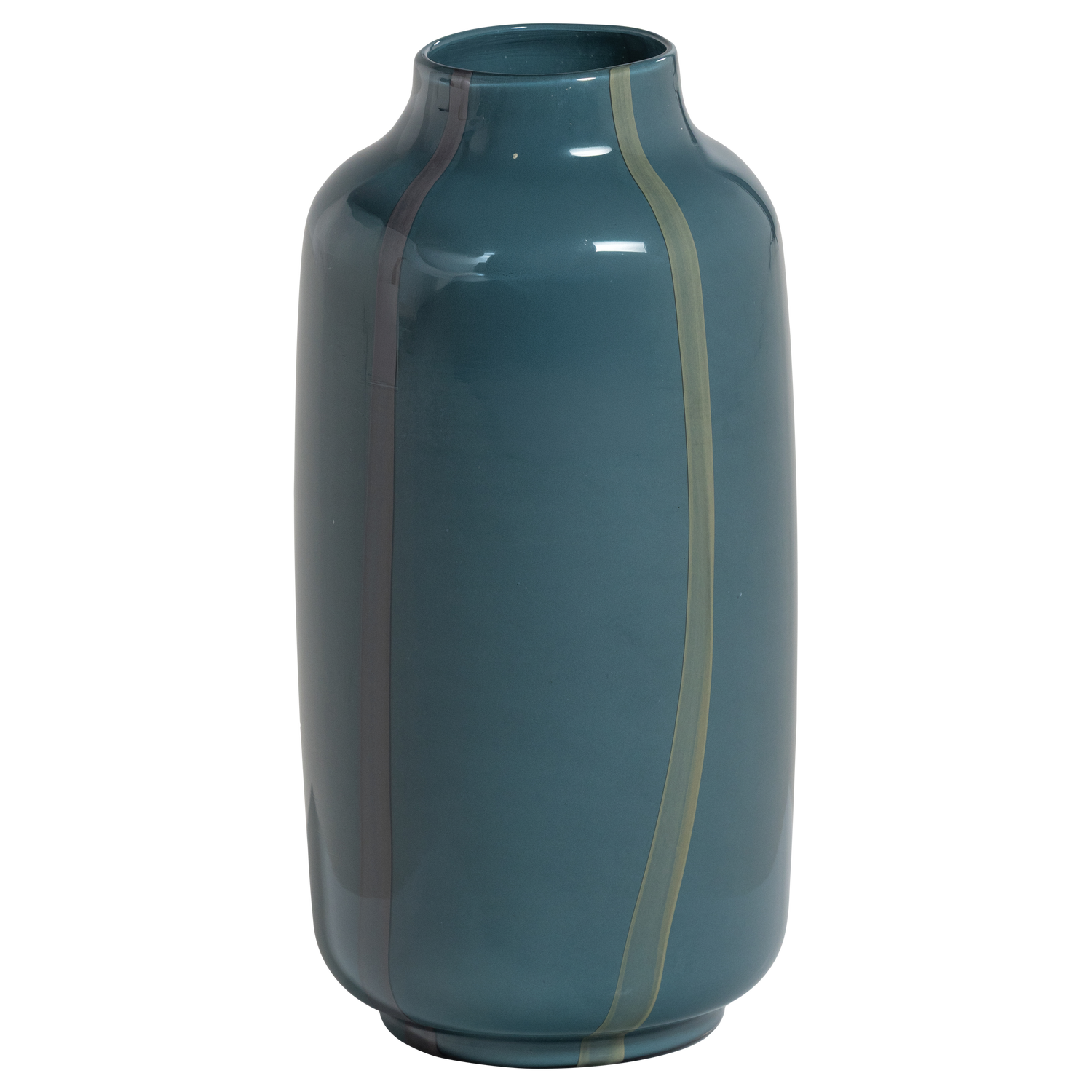 SELENA VASE GLAS PETROL BLAU MIT STREIFEN GRAU