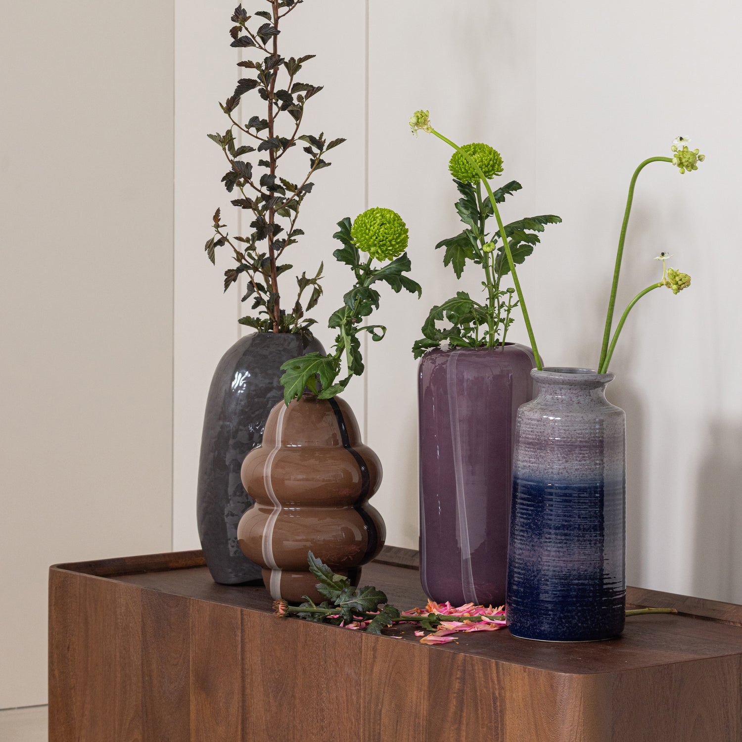 KENCY VASE GLAS BRAUN MIT STREIFEN DUNKELBRAUN