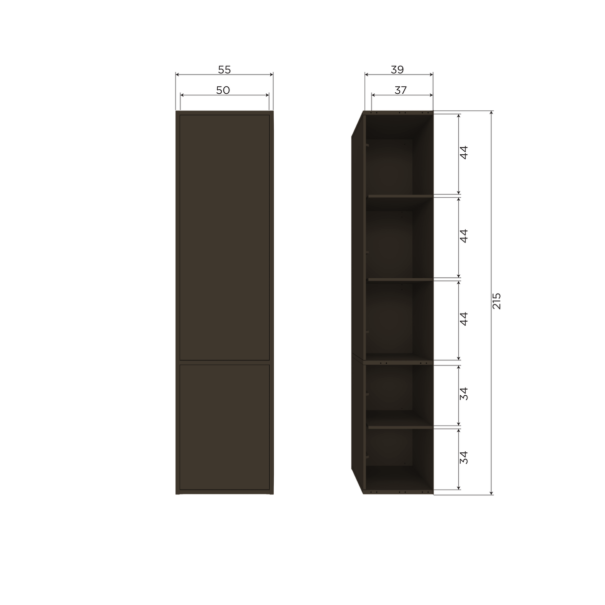 MEGGY SCHMALER ABLAGESCHRANK 55 CM KIEFER MITTELBRAUN [fsc]