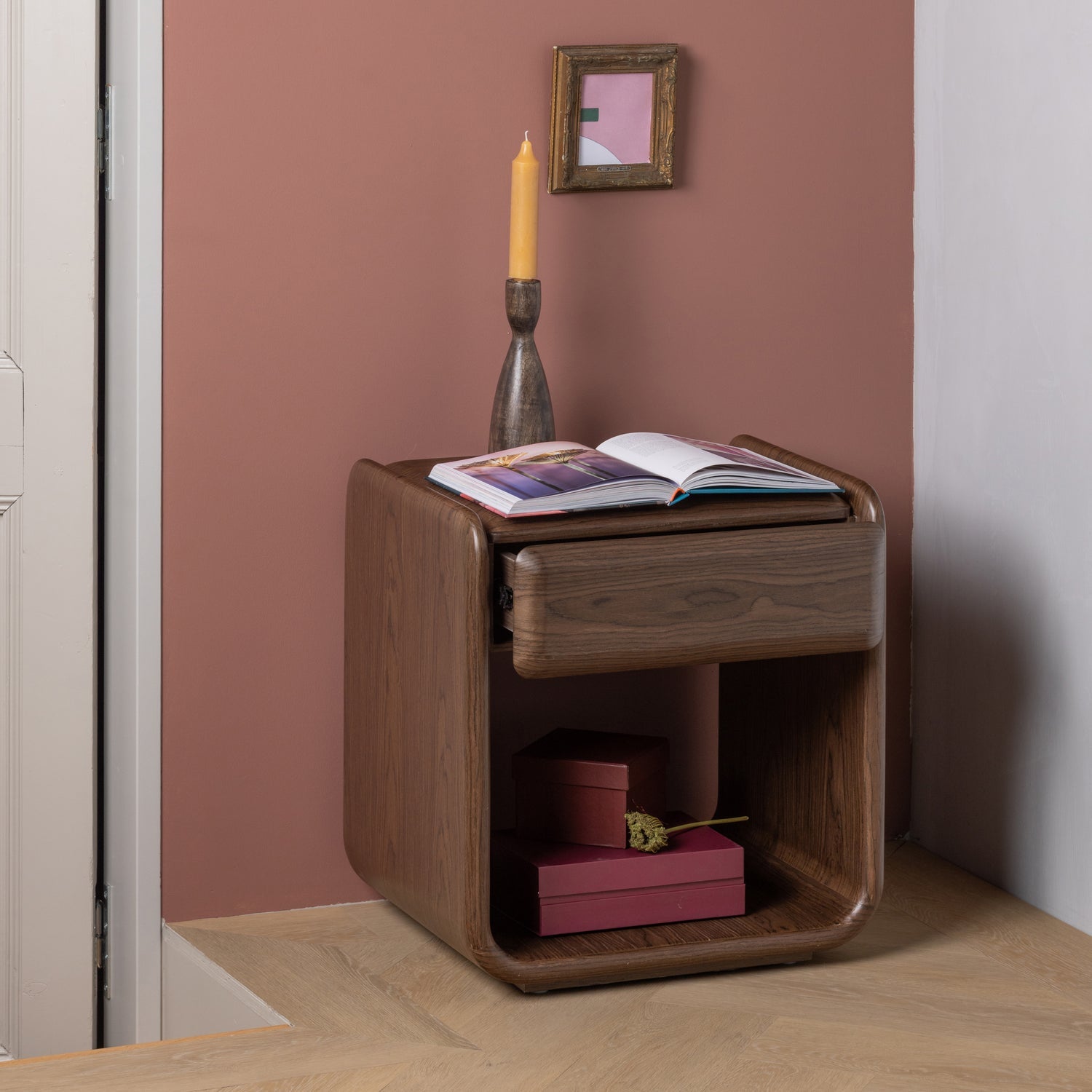 ELURA KOMMODE/NACHTTISCH 1 SCHUBLAD HOLZ FURNIER BRAUN