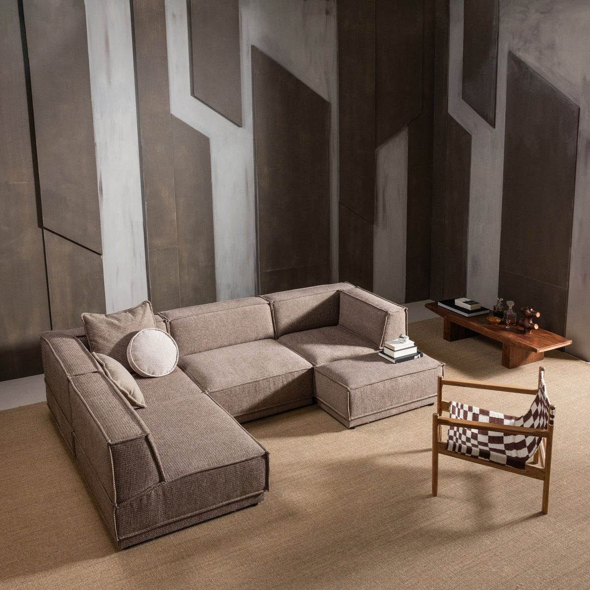 ZANO SESSEL HOLZ BRAUN MIT KELIM-SITZFLACHE NATUR