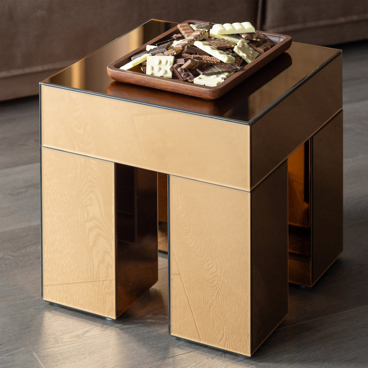 MIRROX BEISTELLTISCH HOLZ SPIEGELGLAS BRAUN [fsc]