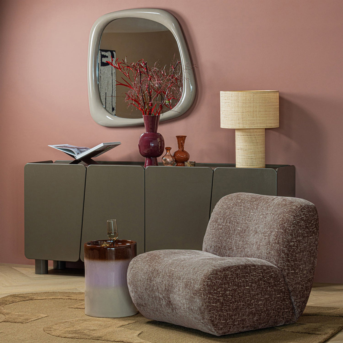 OLLO DEKORATIVER BEISTELLTISCH O35X44 CM KERAMIK ROSA/BRAUN