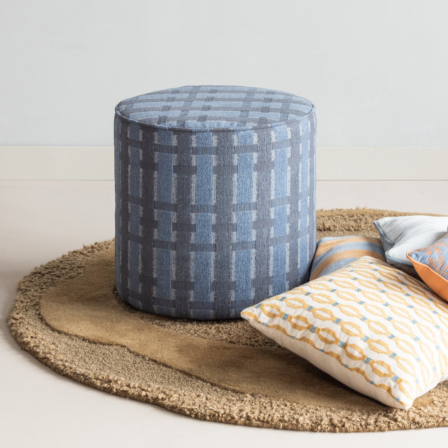 SARLI HOCKER HOCH RAUTENMUSTER CHENILLE GRAU/BLAU [fsc]