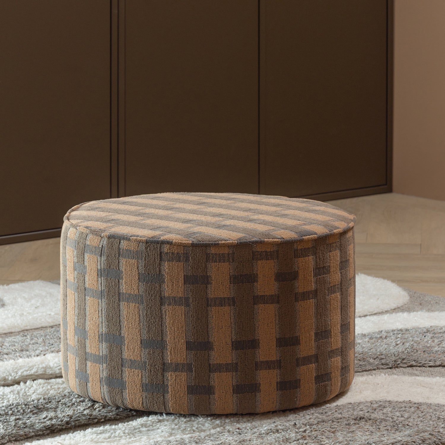 SARLI HOCKER NIEDRIG RAUTENMUSTER CHENILLE BRAUN/ROSA [fsc]