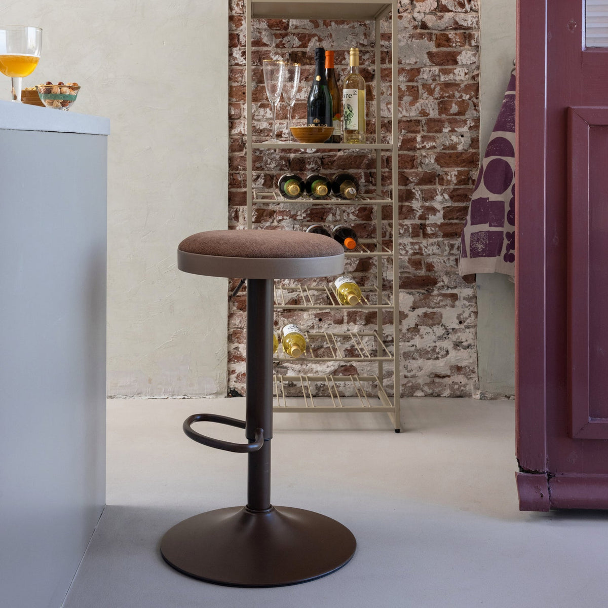 MEVO HÖHENVERSTELLBARER BARHOCKER CHENILLE BRAUN