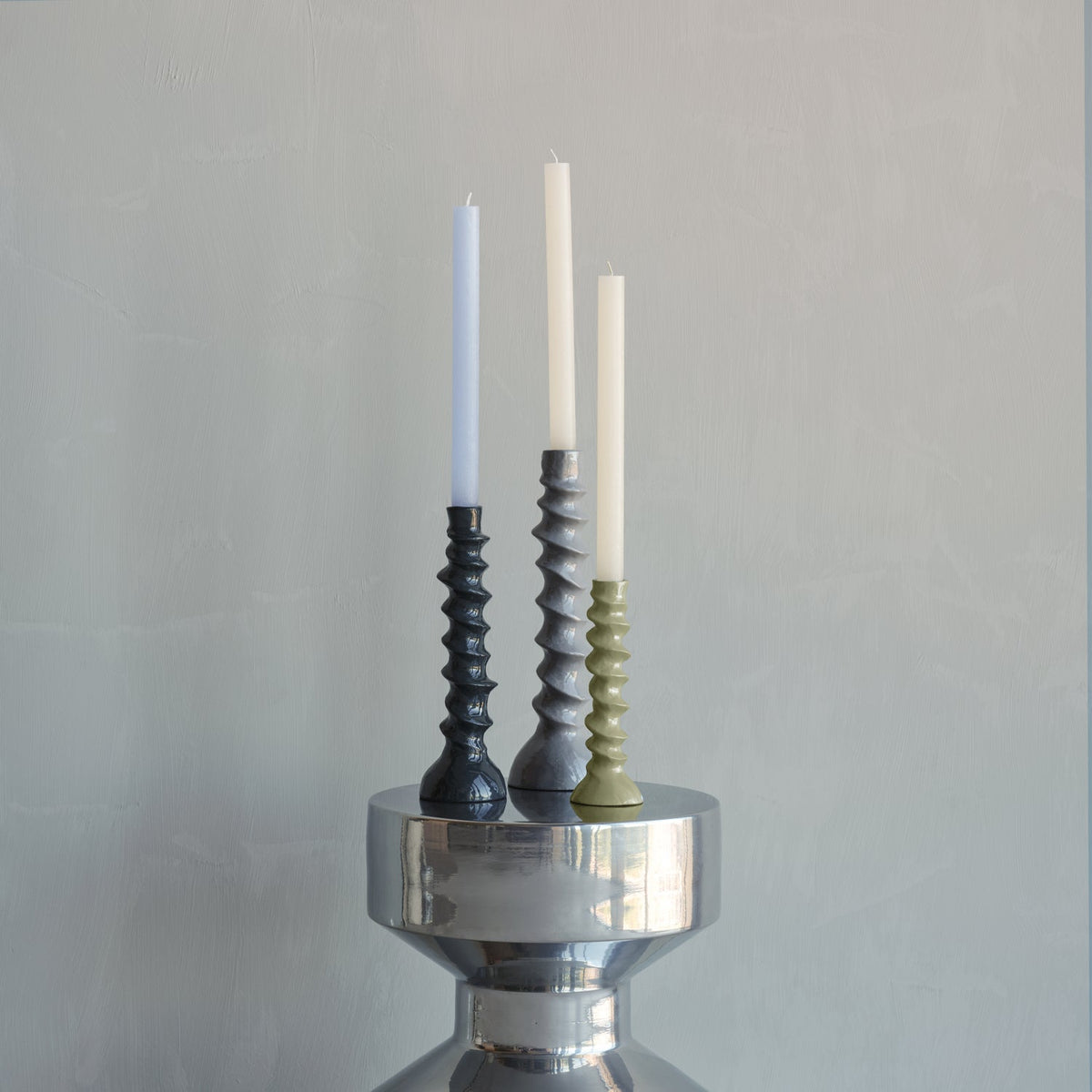 BEXI KERZENHALTER METALL GRAU/GRÜN - 3ER SET