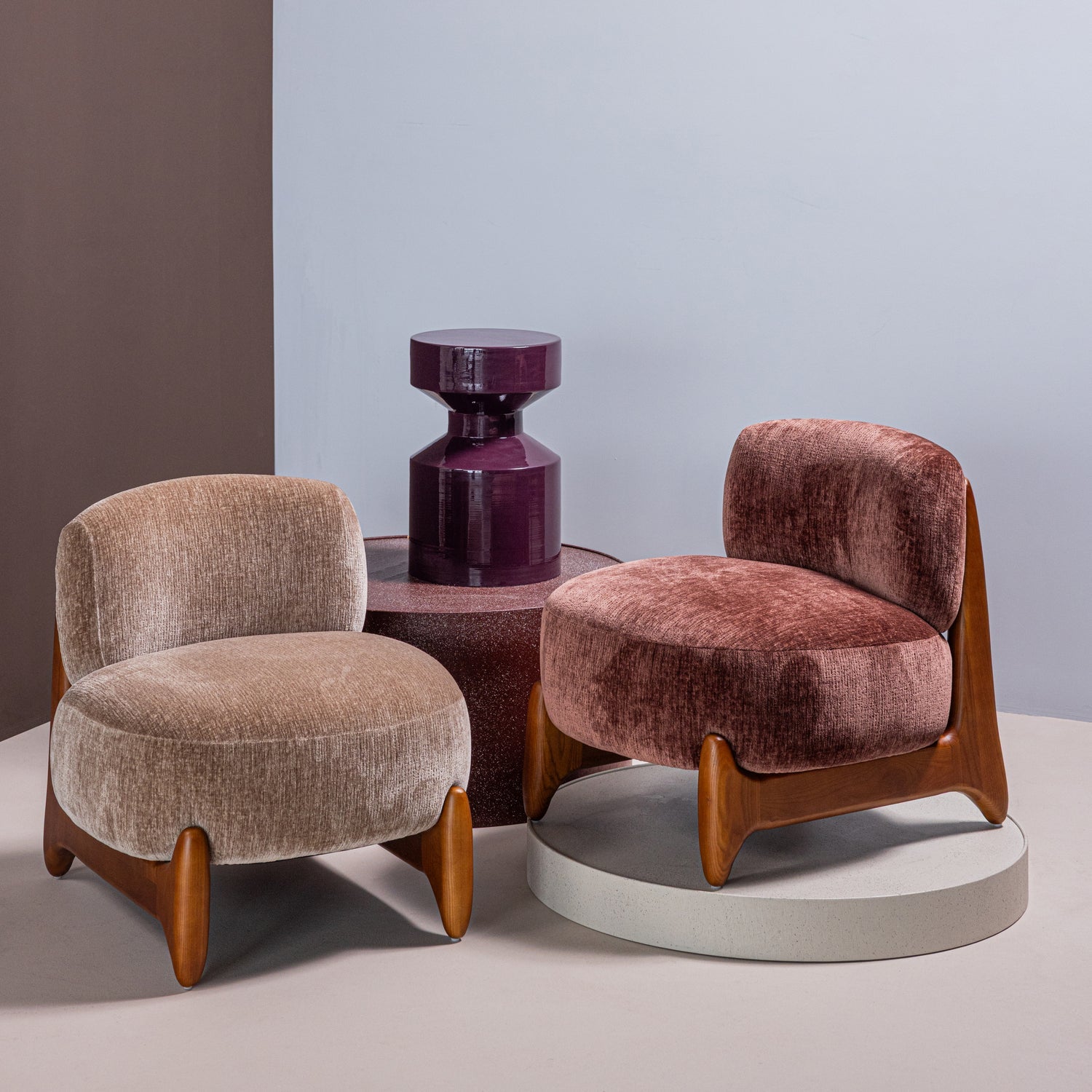 RUNI SESSEL HOLZ/VELVET LILA/BRAUN [fsc]