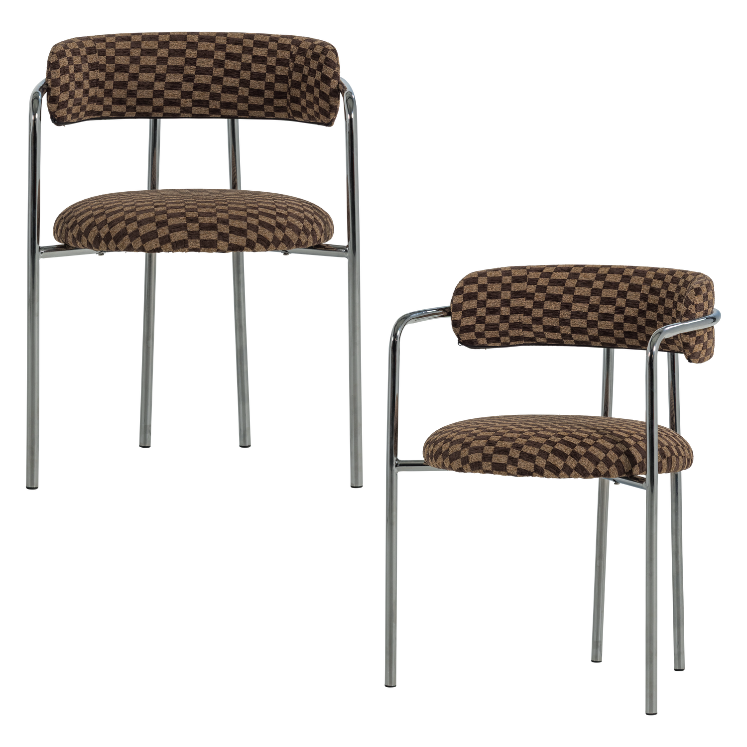 CUBY ESSZIMMERSTUHL CHROM STOFF BRAUN - 2ER SET [fsc]