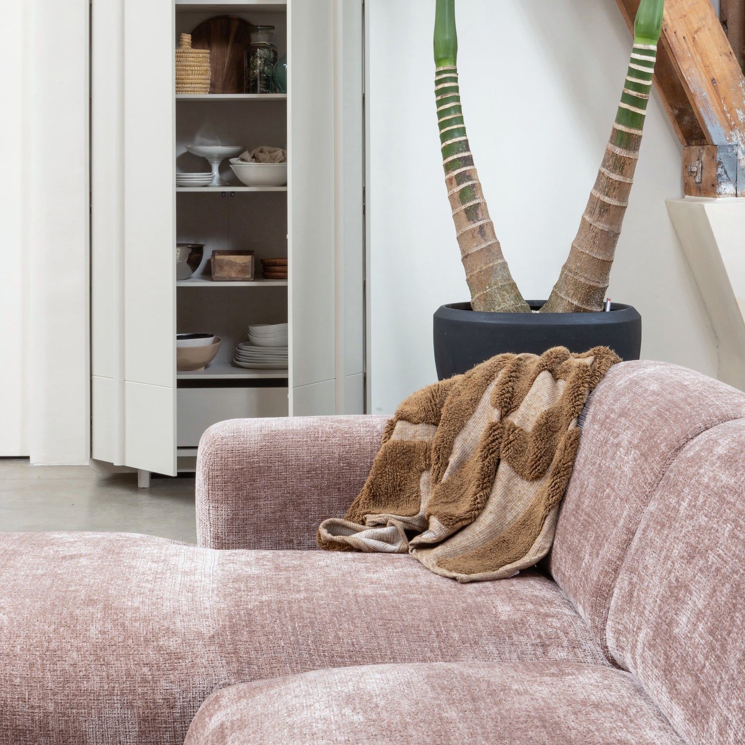 CLOUD CHAISE LONGUE SOFA RECHTS CHENILLE TAUPE/ROSA [fsc]