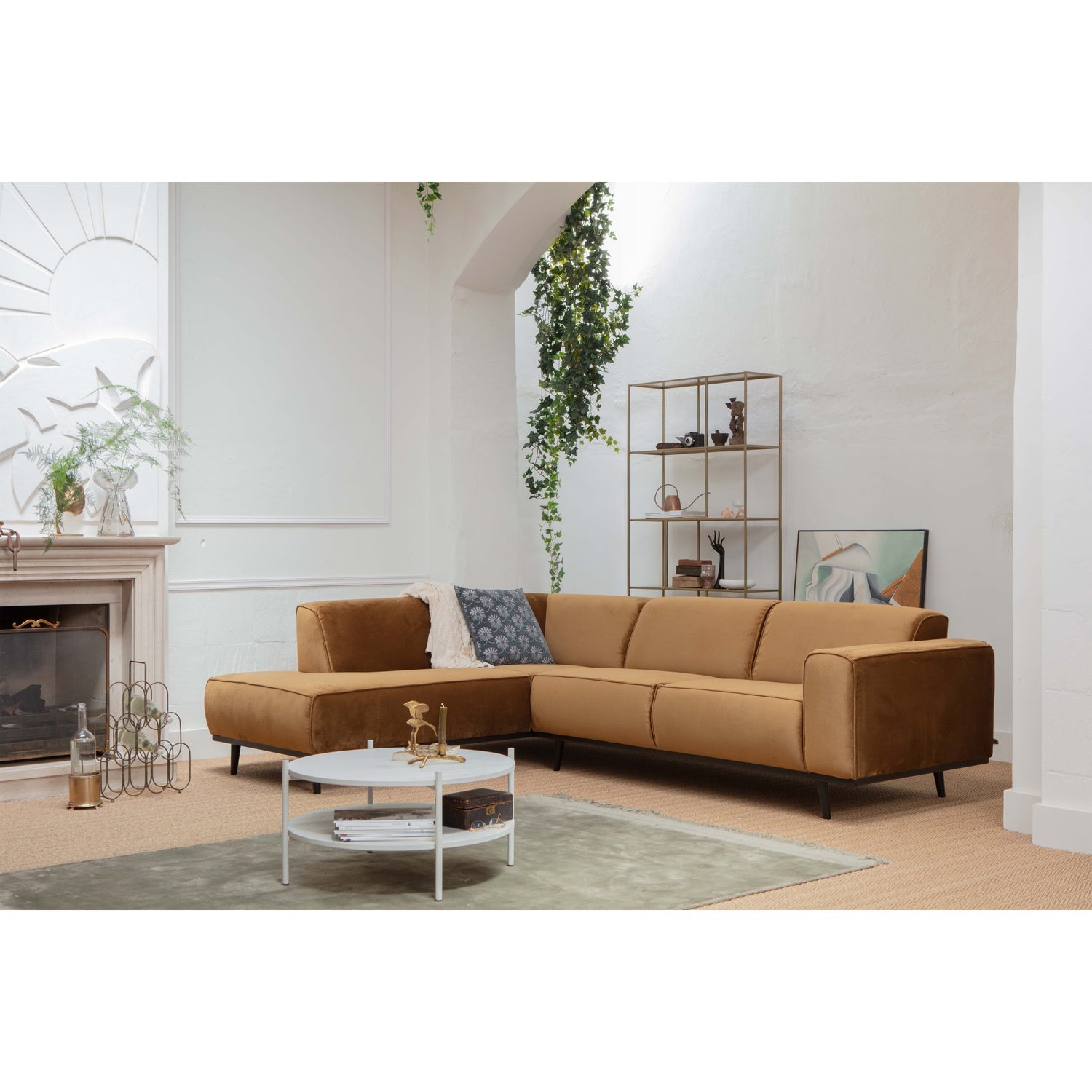 STATEMENT ECKCOUCH LINKEN VELVET HONINGGELB