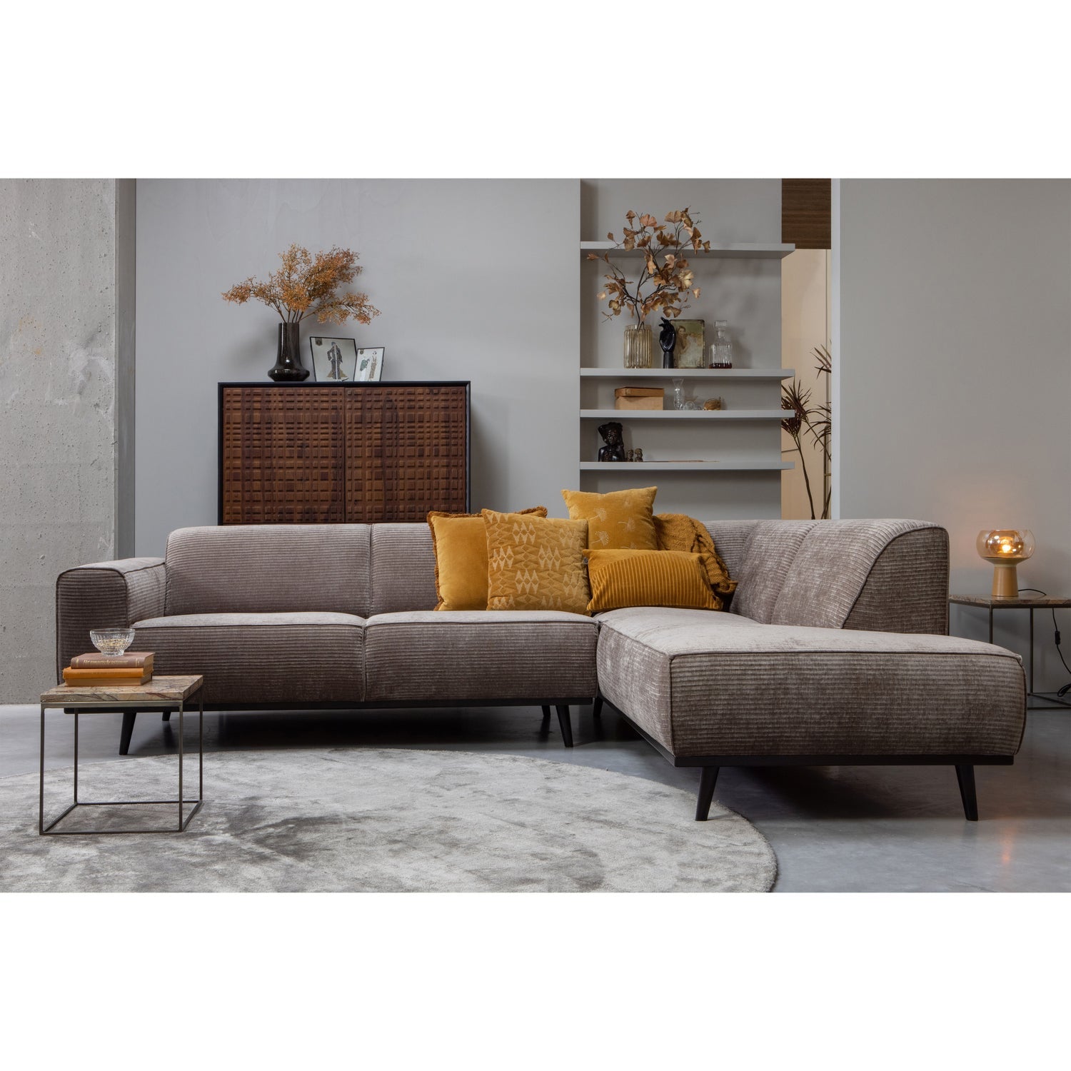 STATEMENT ECKCOUCH RECHTS FLACHRIPPE TAUPE