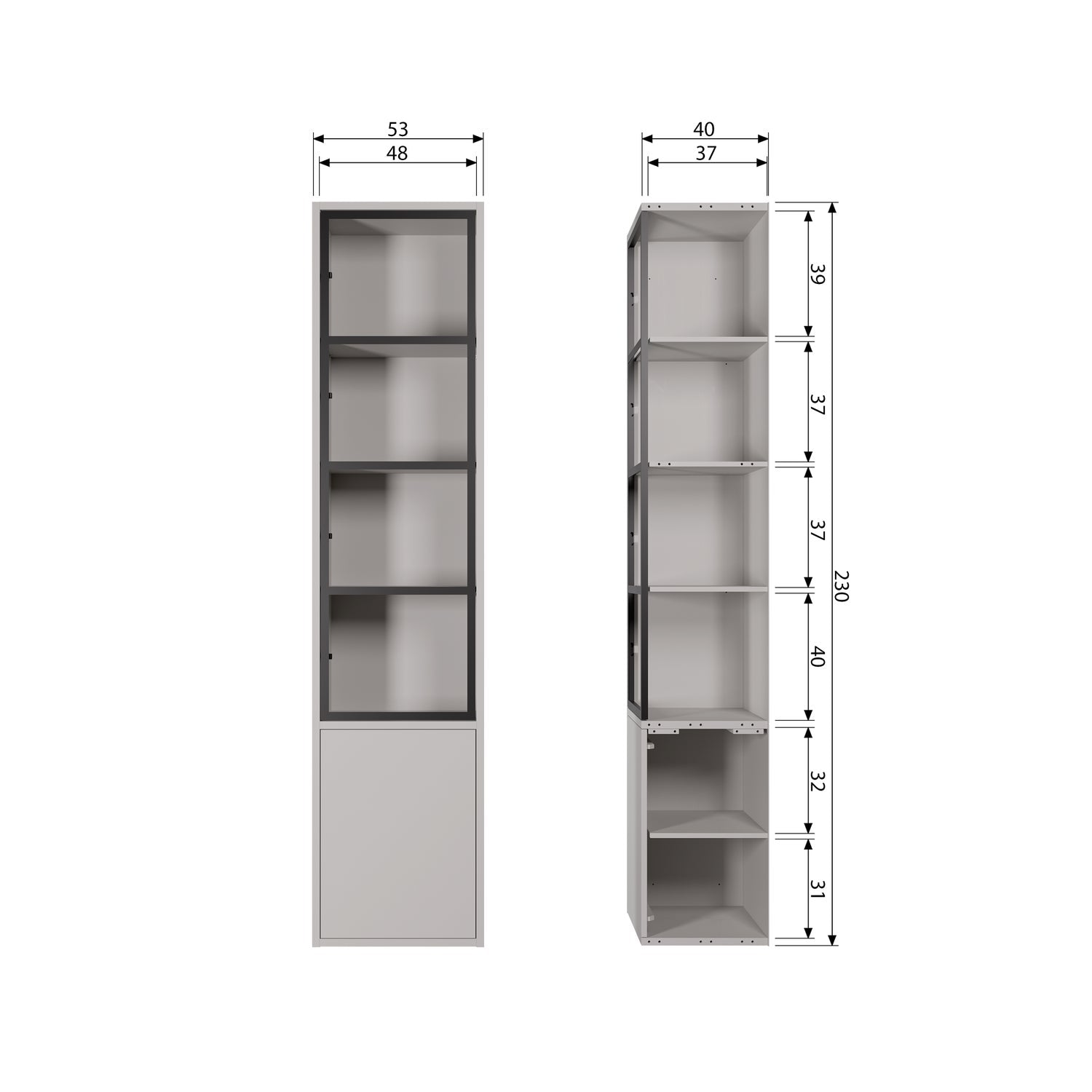 BASIC 2-DRS VITRINE SCHRANK KIEFER NEBEL [fsc]