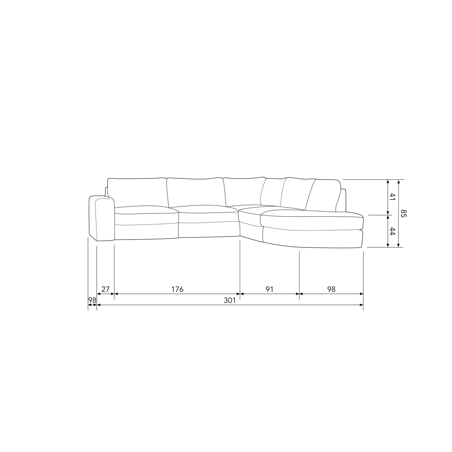 FAMILY ECKSOFA RUNDUNG RECHTS GRUN