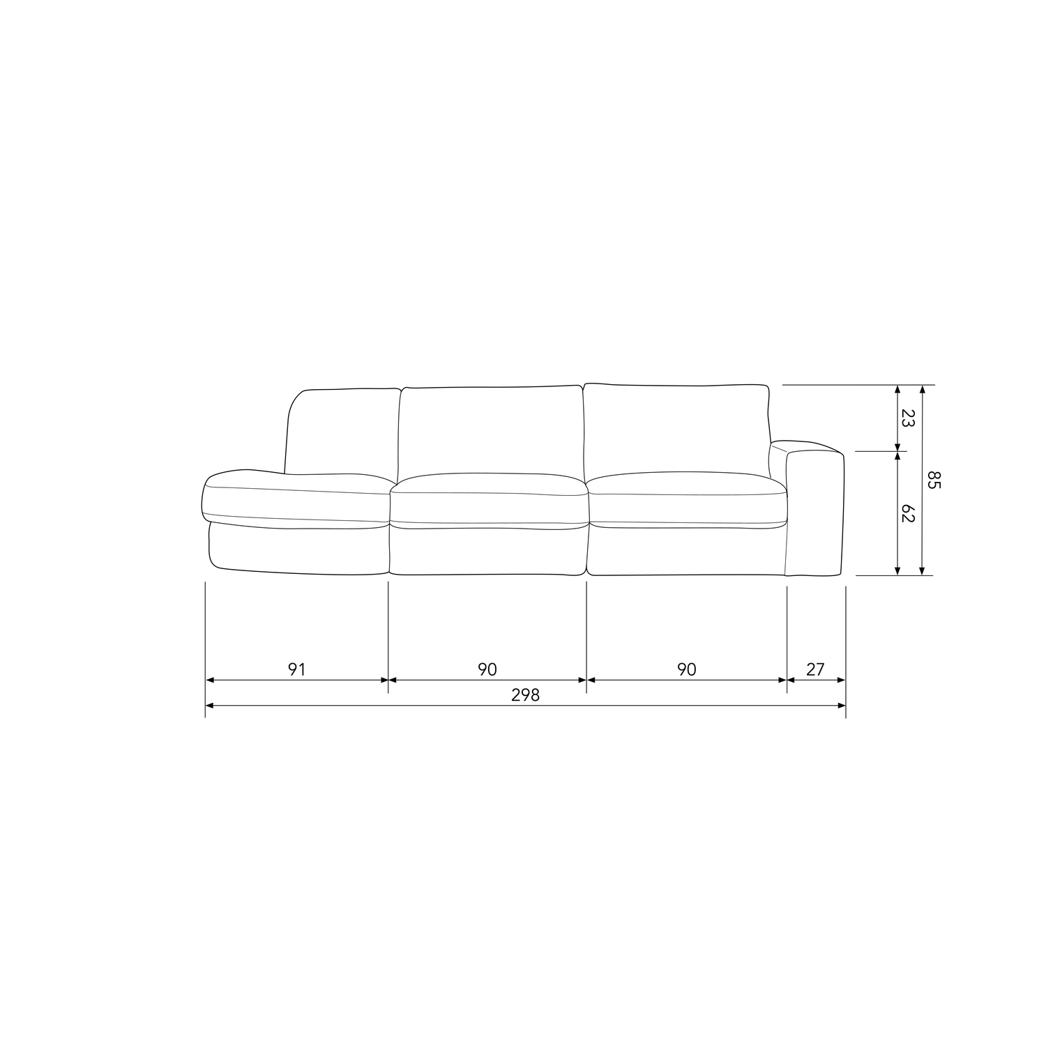 FAMILY 2,5-SITZER SOFA RUNDUNG LINKS ROSA