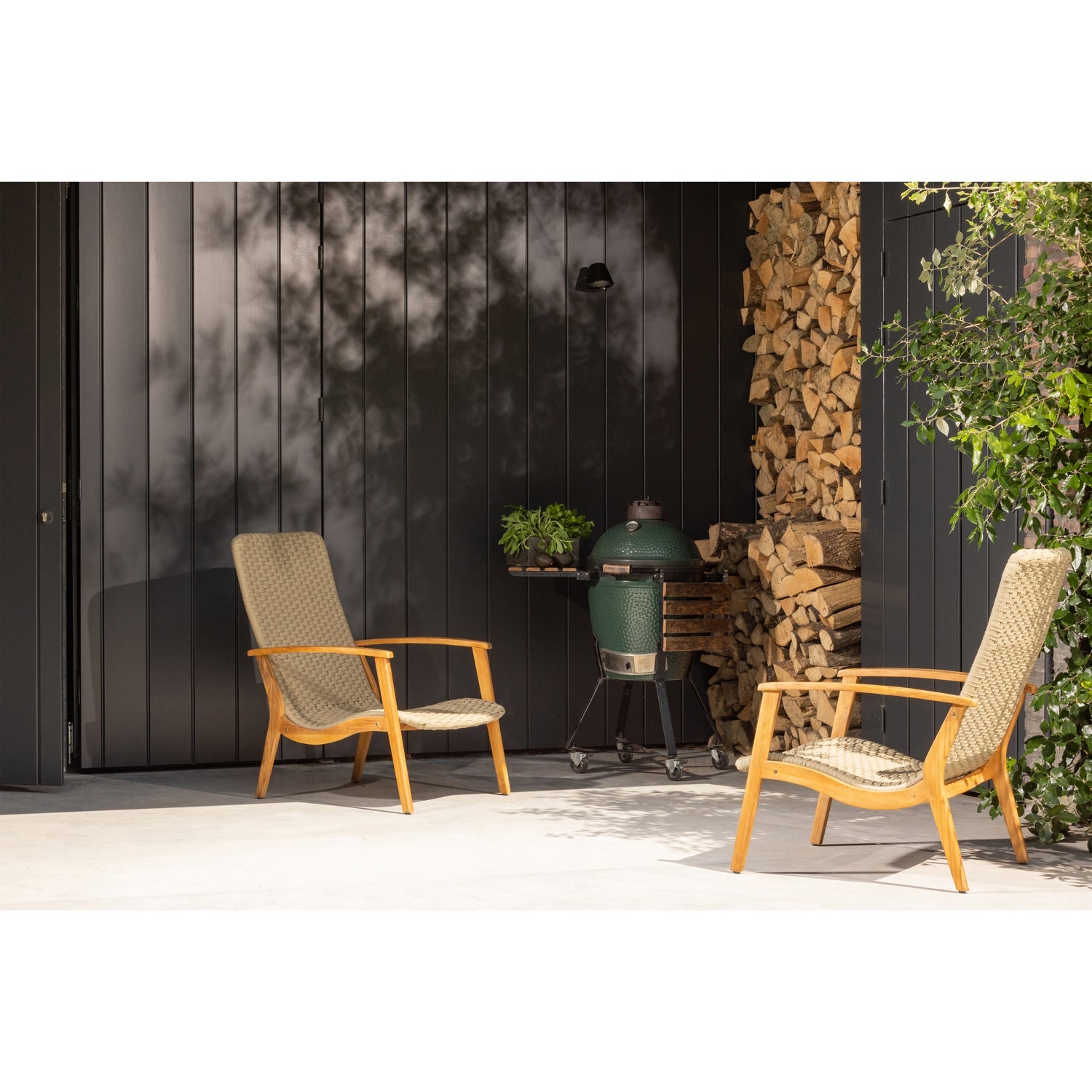 STONY GARTEN SESSEL MIT ARMLEHNEN SEIL/HOLZ ARMEE GRUN
