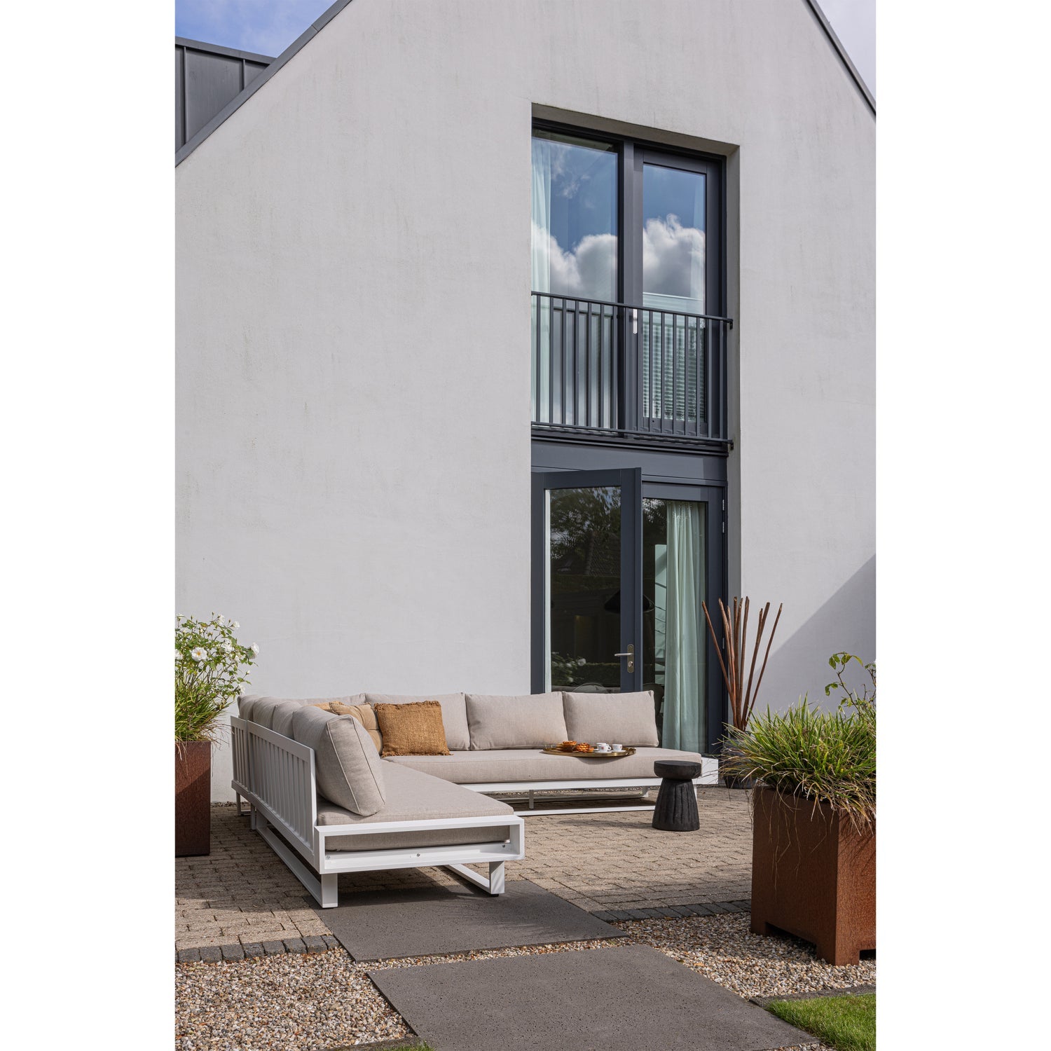 FLINT ECKBANK GARTEN ALUMINIUM WEISS/NATURLICH