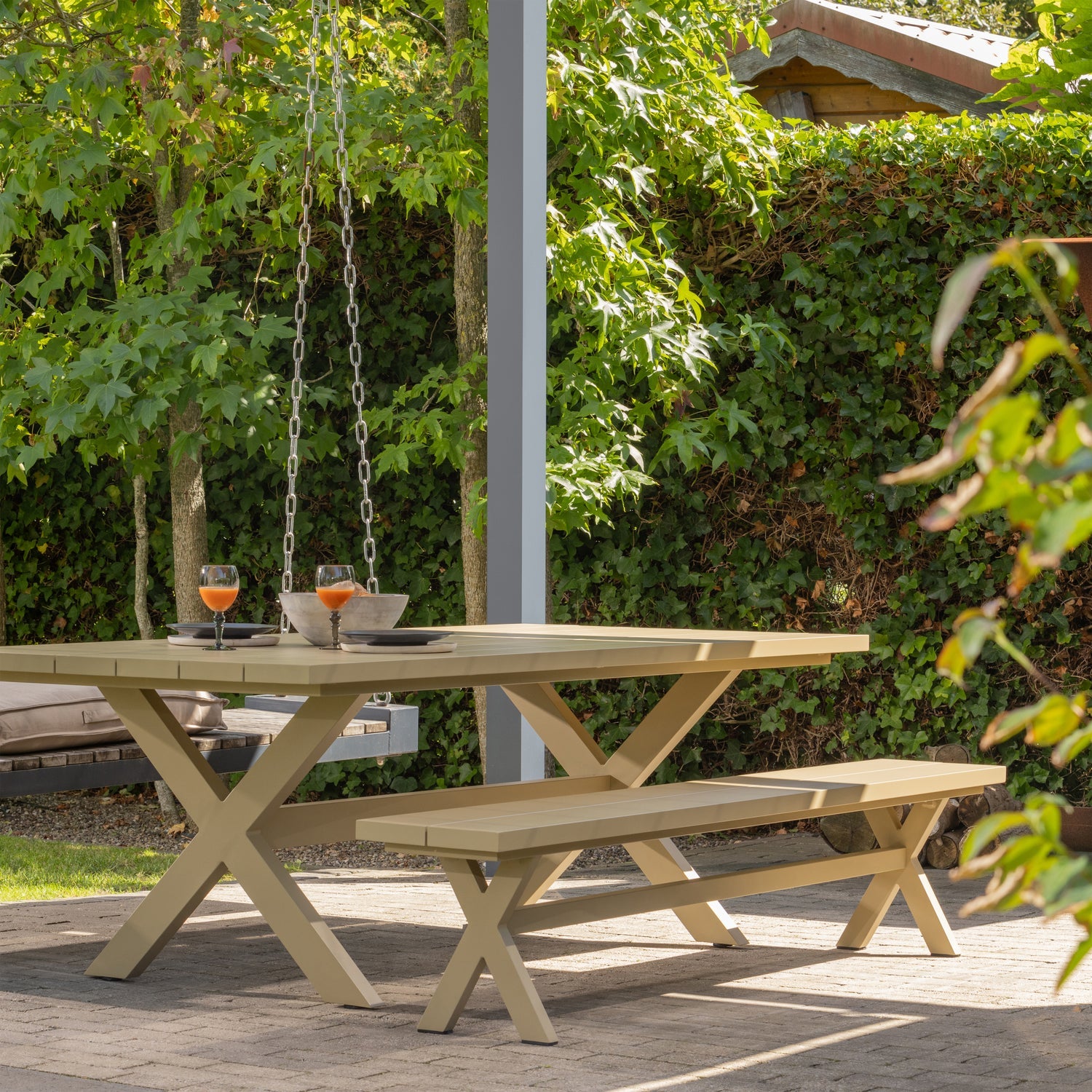 DELTA PICKNICK GARTEN TISCH ALUMINIUM GRUN/SAND 220x100CM
