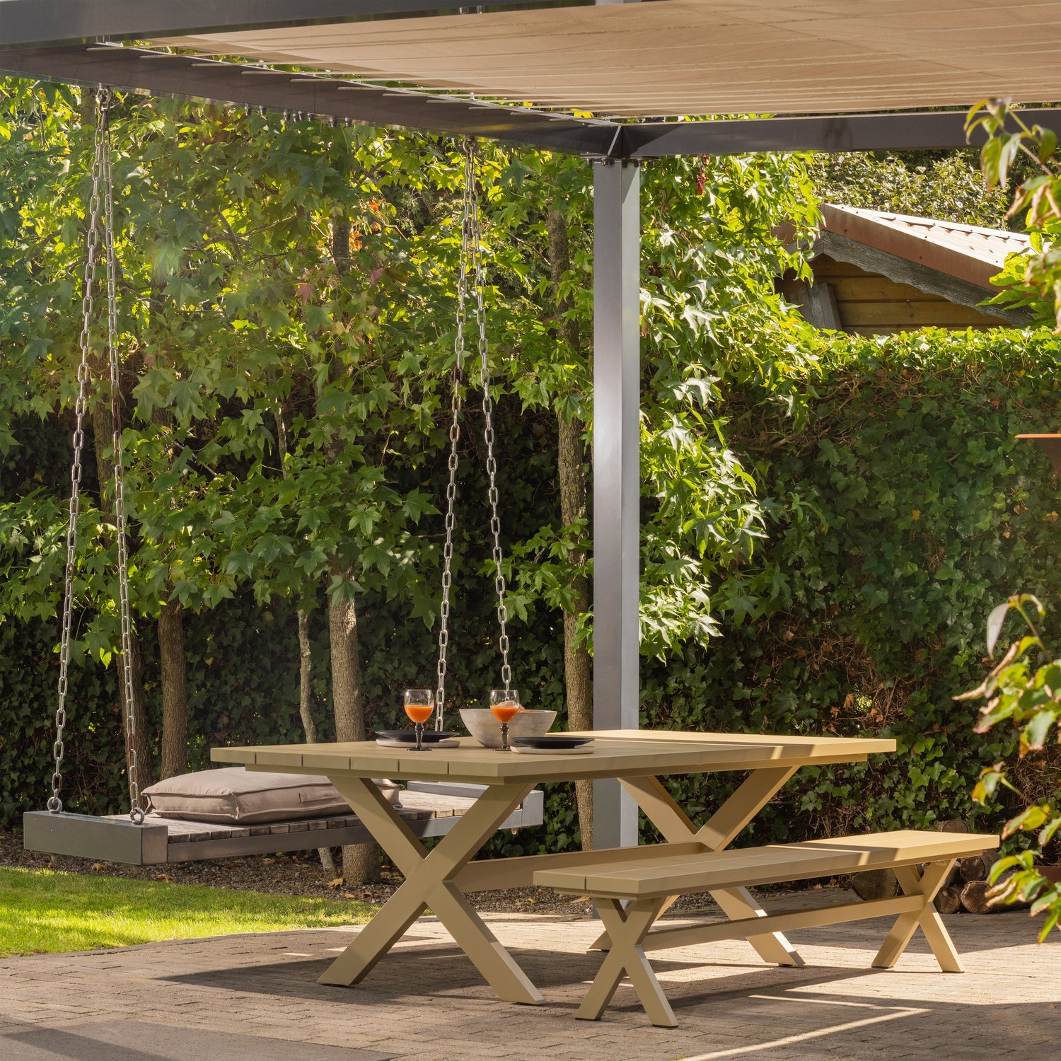 DELTA PICKNICK GARTEN TISCH ALUMINIUM GRUN/SAND 220x100CM
