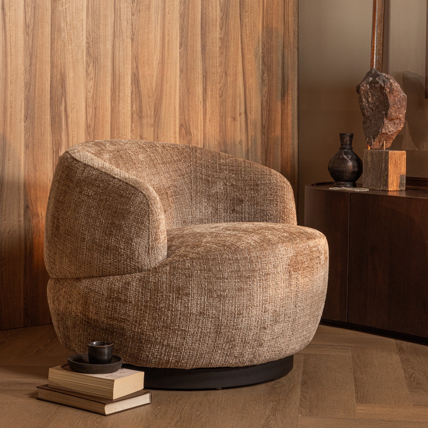 WOOLLY RUNDER DREHSESSEL CHENILLE SAND