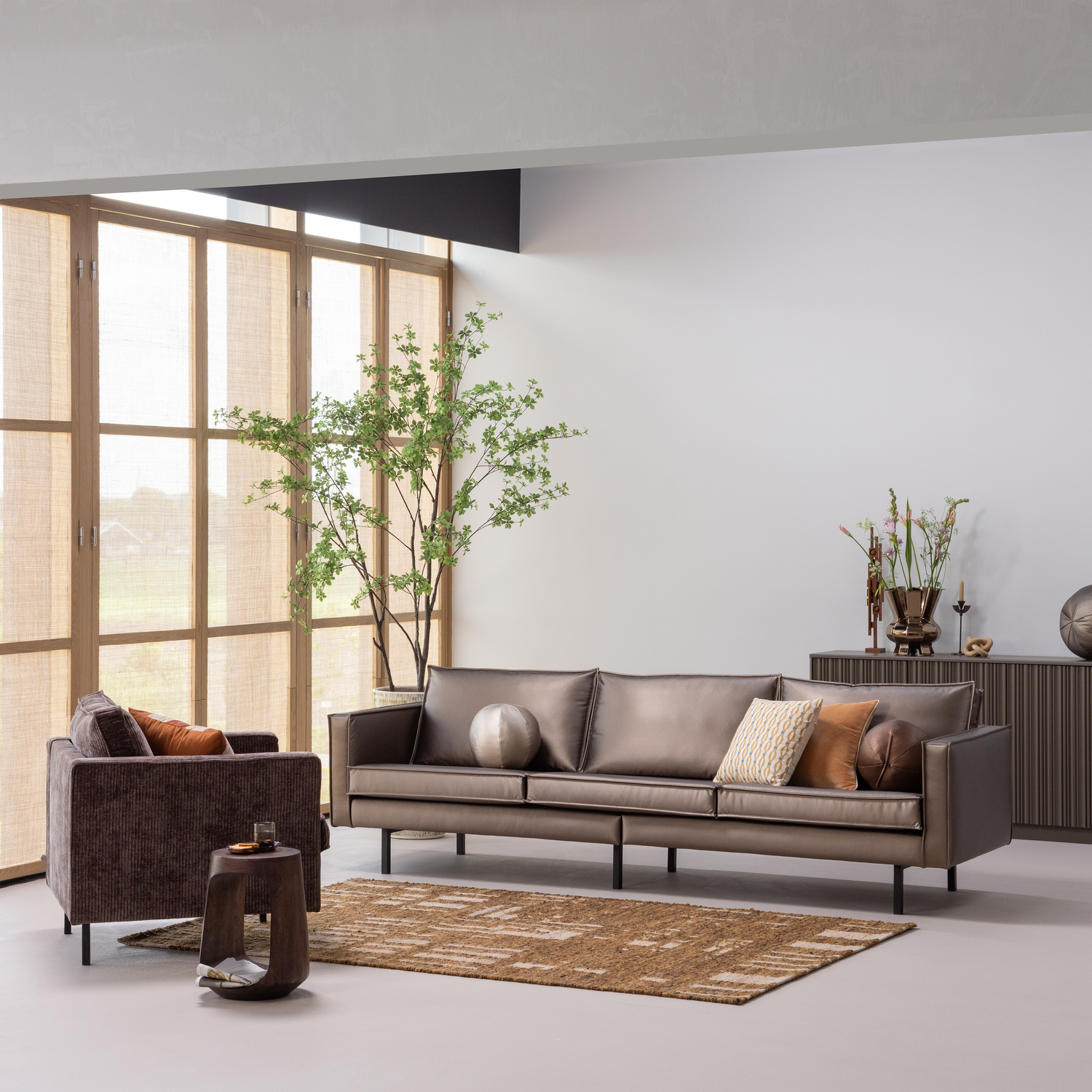 IAN HANDGEWOBENER TEPPICH WOLLE/BAUMWOLLE BRAUN 170x240CM