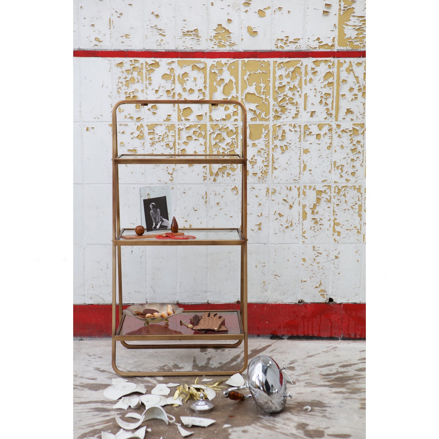 GODDESS ETAGERE ANTIQUE BRASS