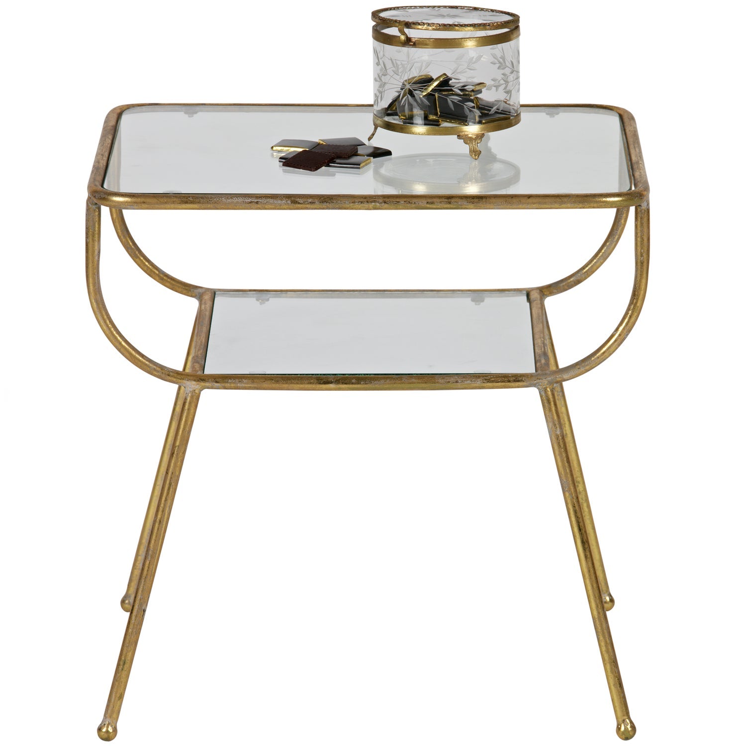 AMAZING BEISTTELTISCH METALL/GLAS ANTIQUE BRASS