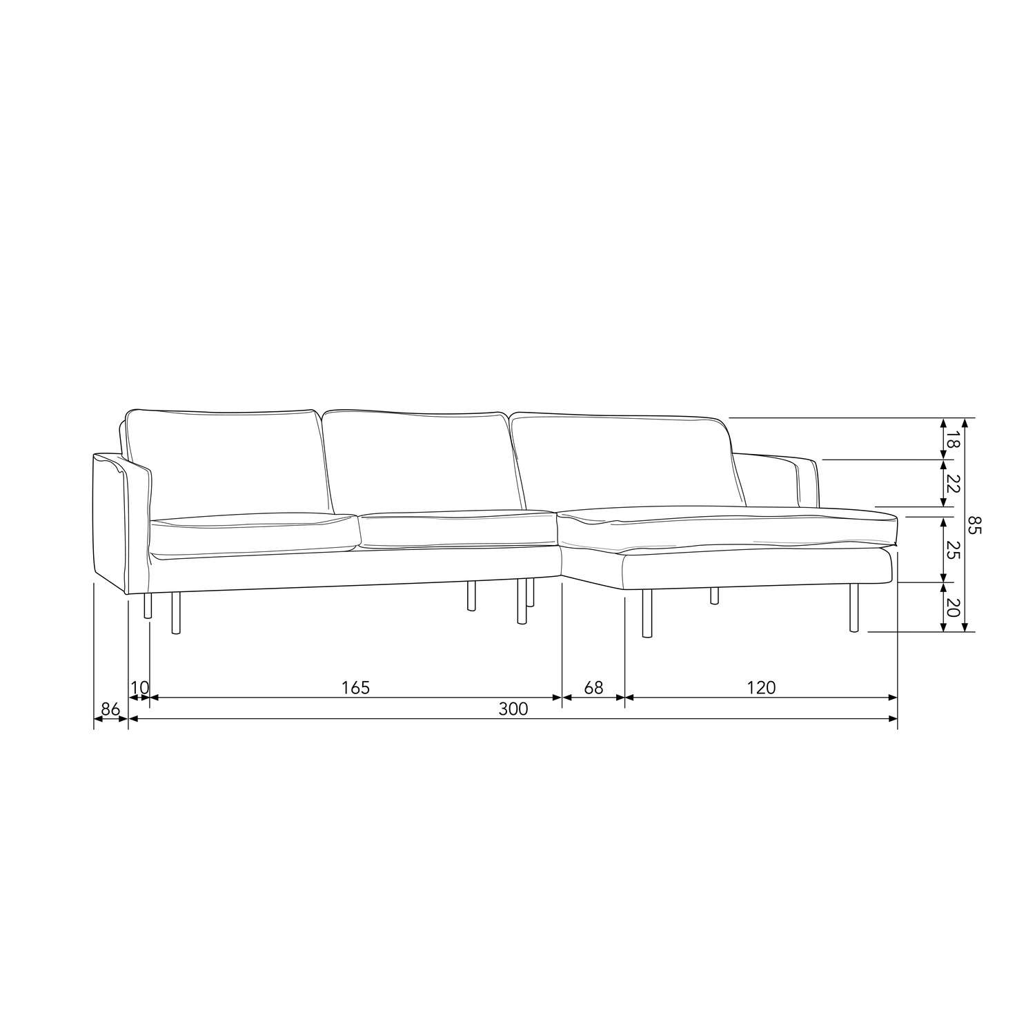 RODEO CHAISE LONGUE RECHTS STRUCTURE VELVET MOUNTAIN