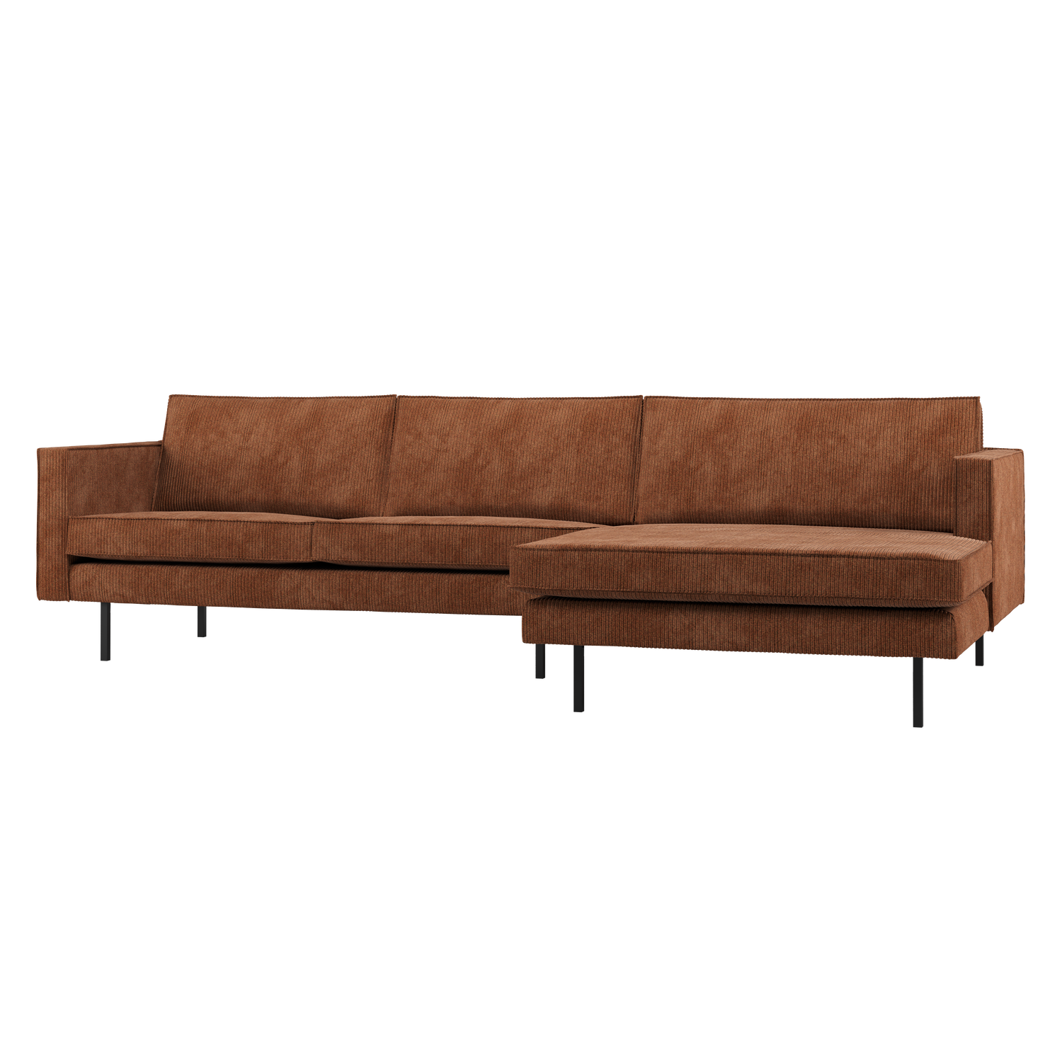 RODEO CHAISE LONGUE SOFA RECHTS GERIPPTER STOFF ROSTBRAUN