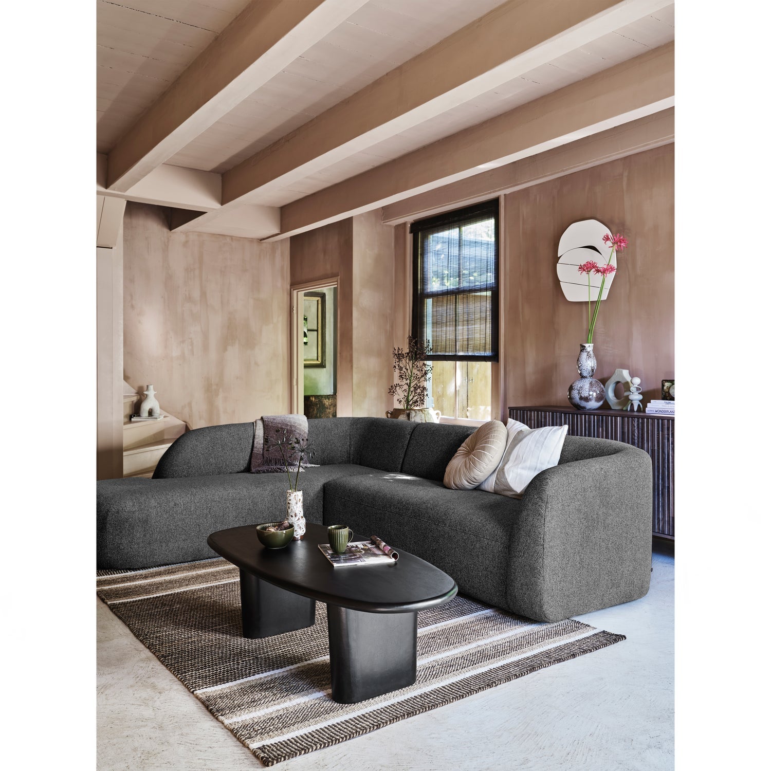 SLOPING ECKSOFA LINKS GRAU/SCHWARZ MELANGE
