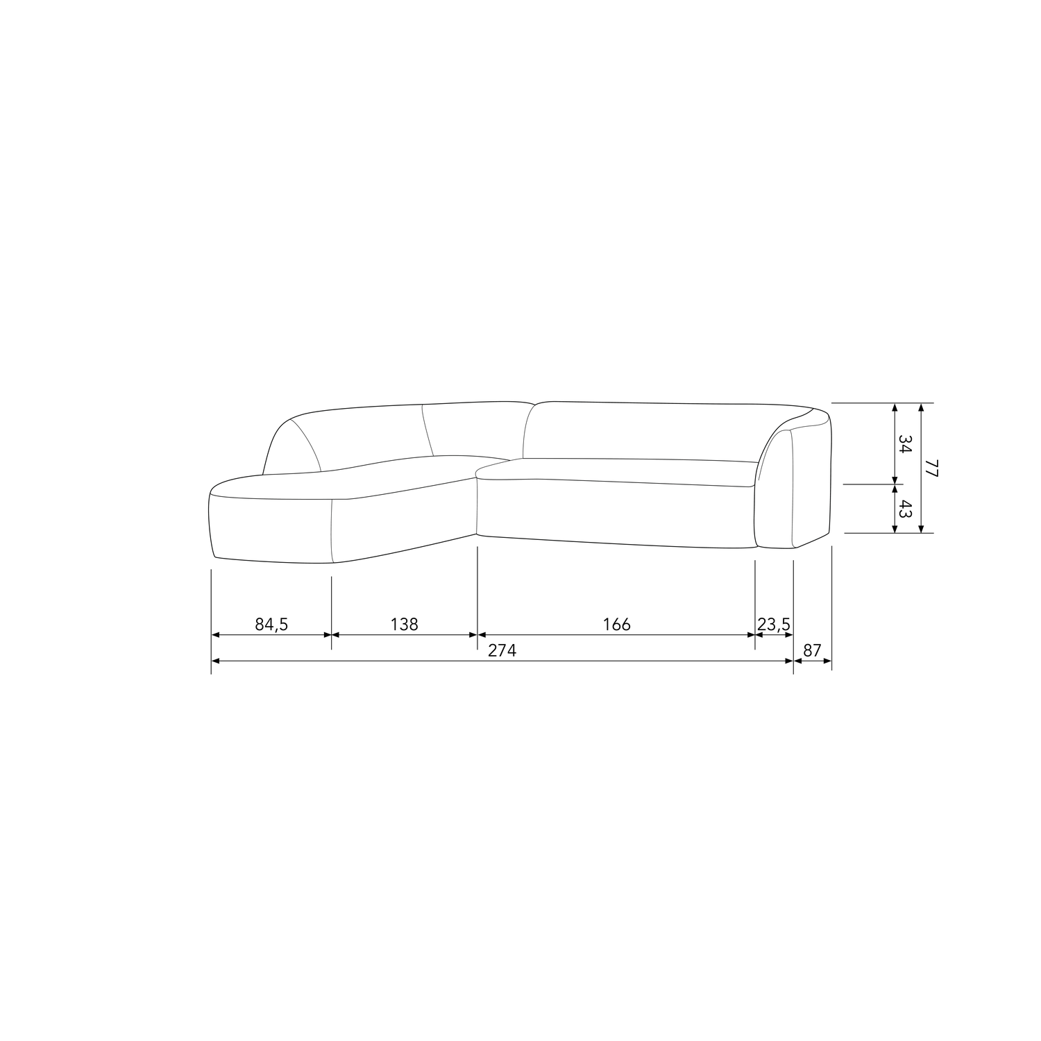 SLOPING ECKSOFA LINKS OFF WHITE MELANGE