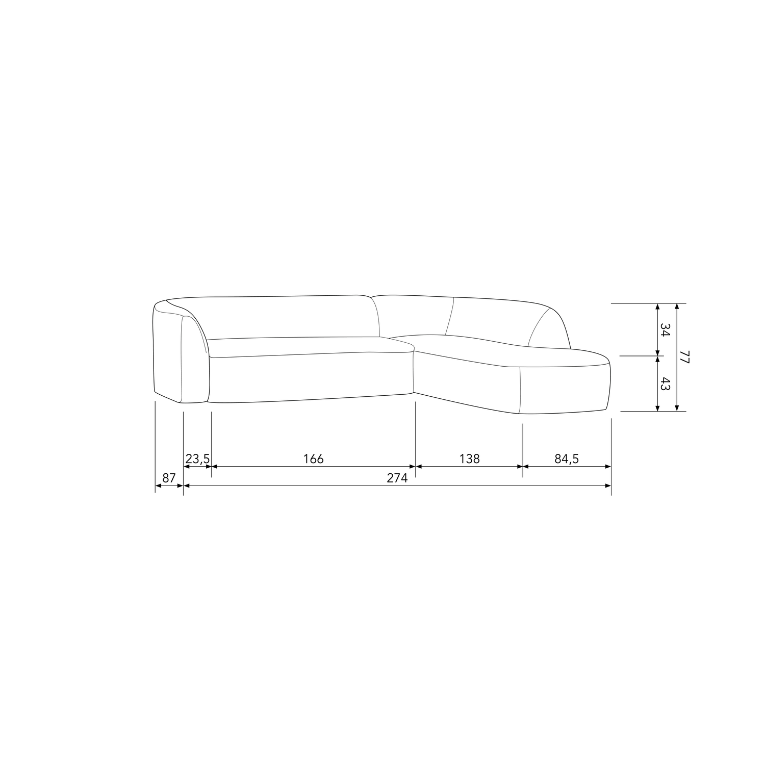 SLOPING ECKSOFA RECHTS PEARL MELANGE