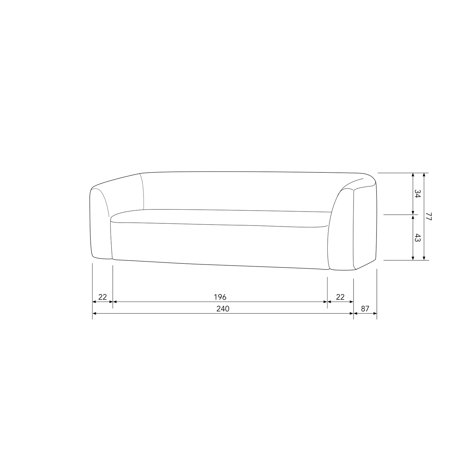 SLOPING 3-SITZER SOFA OFF WHITE MELANGE