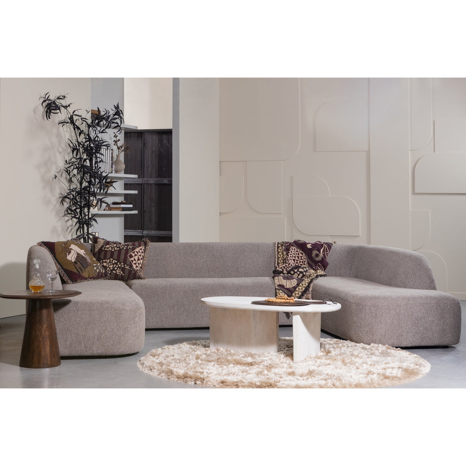 SLOPING U-SHAPE SOFA GRAU MELANGE