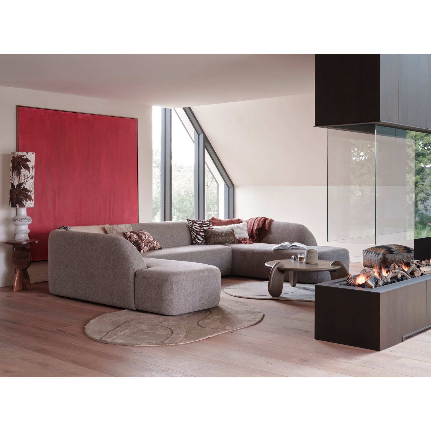 SLOPING U-SHAPE SOFA GRAU MELANGE