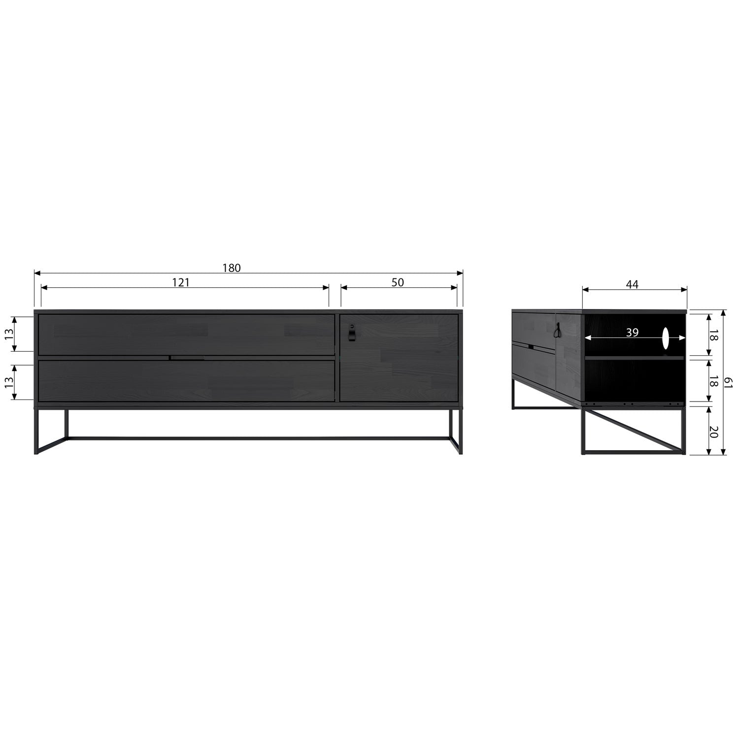 SILAS TV-MOBEL 180CM ASCHE GEBURSTET SCHWARZ [fsc]