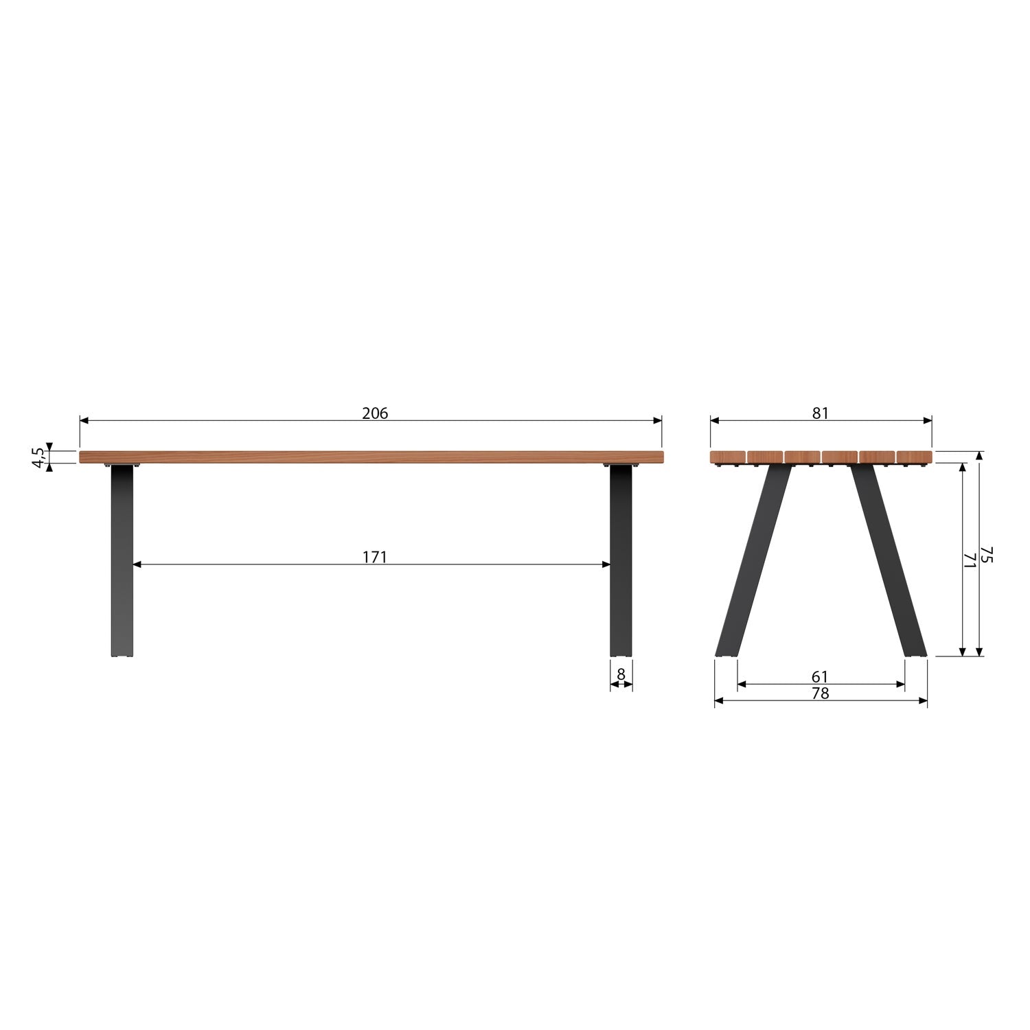 TABLO GARTEN TISCH AYOUS NATURAL MIT A-POOT METAL [fsc]