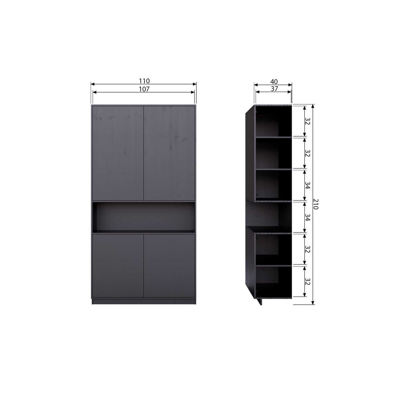 FINCA BUFETT / STAUSCHRANK 110CM HOLZ TIEF SCHWARZ [fsc]