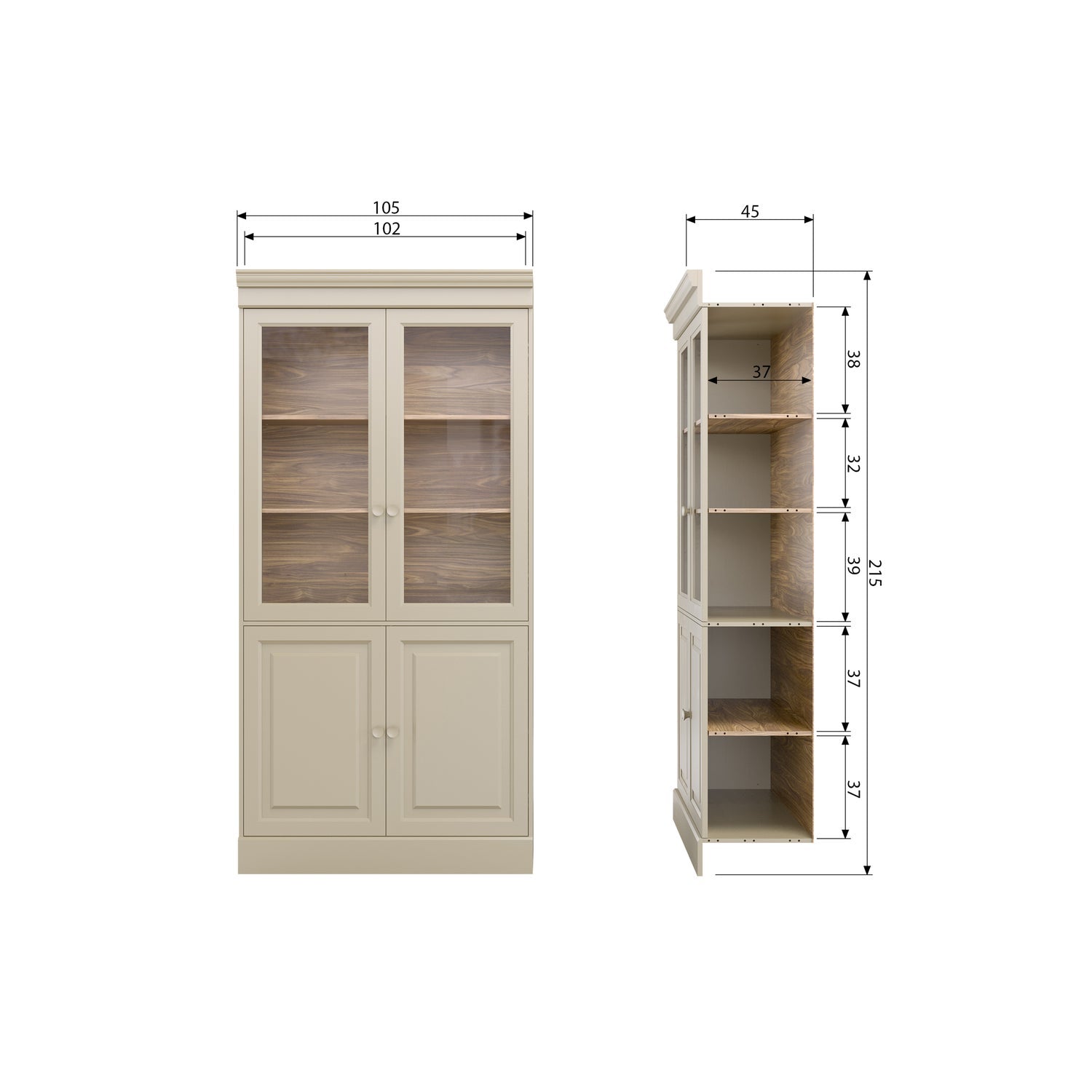 CHOW 4-DRS VITRINE SCHRANK KIEFER DAKARGRAU [fsc]